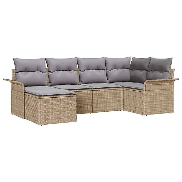 vidaXL Garten-Sofa-Set mit Kissen mit Speicher 6-Tlg Beige Poly Rattan 3354 günstig online kaufen