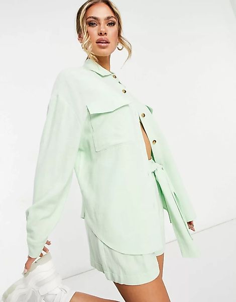 ASOS DESIGN – Anzug-Hemdjacke aus Leinen in Apfelgrün günstig online kaufen