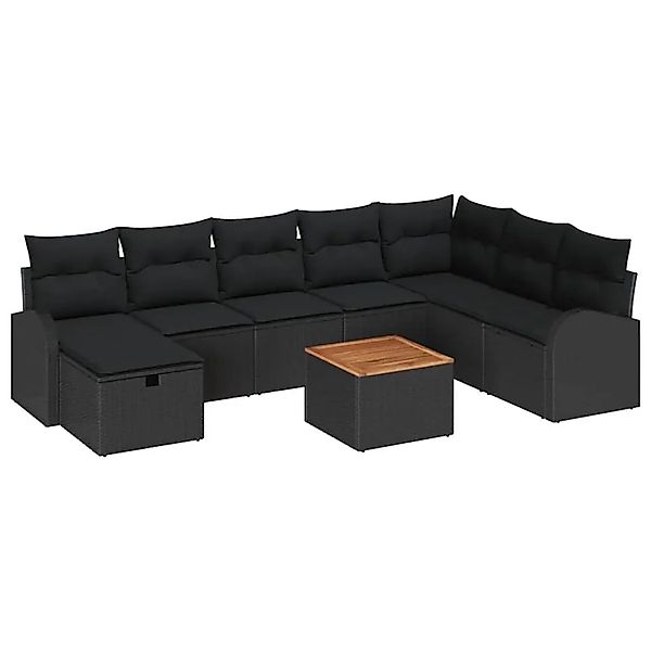 vidaXL Garten-Sofa-Set mit Kissen 9-Tlg Schwarz Poly Rattan 3359527 günstig online kaufen