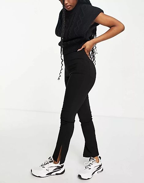 ASOS DESIGN – Bengaline-Hose mit geteiltem Saum und hoher Taille in Schwarz günstig online kaufen