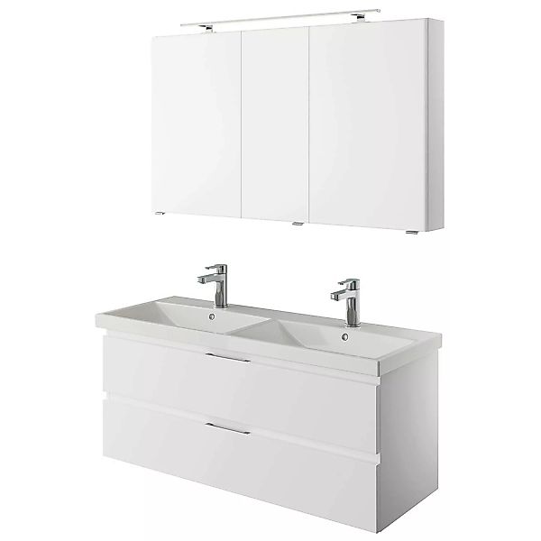 Badmöbel Set mit Doppelwaschtisch und Spiegelschrank in weiß Glanz VILLATOR günstig online kaufen