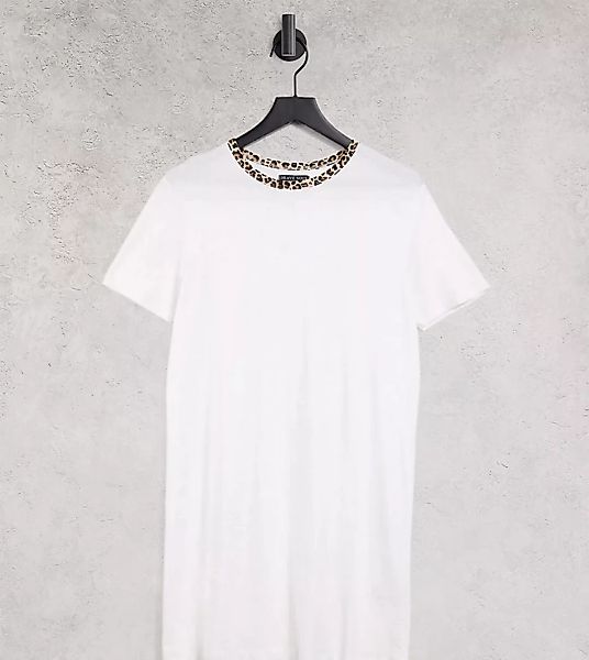 Brave Soul Tall – Dawn – T-Shirtkleid im Ringer-Stil in Weiß mit Leopardenp günstig online kaufen