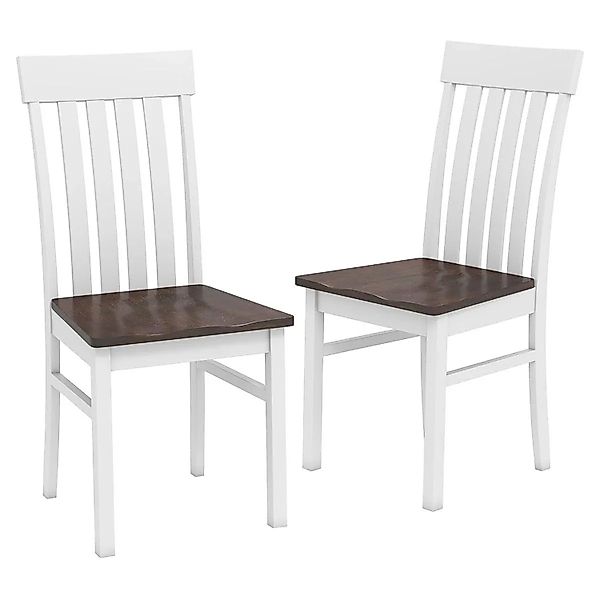 Costway 2er Set Esszimmerstühle Holz mit Rückenlehne Weiß & Walnuss günstig online kaufen