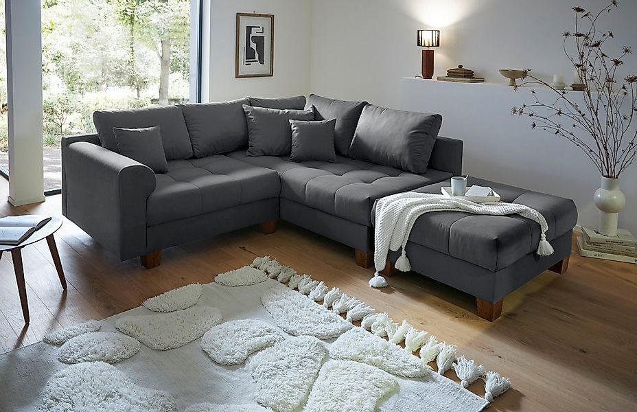 Home affaire Ecksofa "Rice L-Form, B: 216 cm" Set: Sofa & Hocker, mit 3 Zie günstig online kaufen