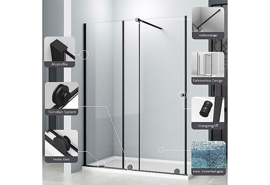 Hopibath Dusch-Einzelschiebetür Walk In Duschwand Schwarz Duschabtrennung S günstig online kaufen