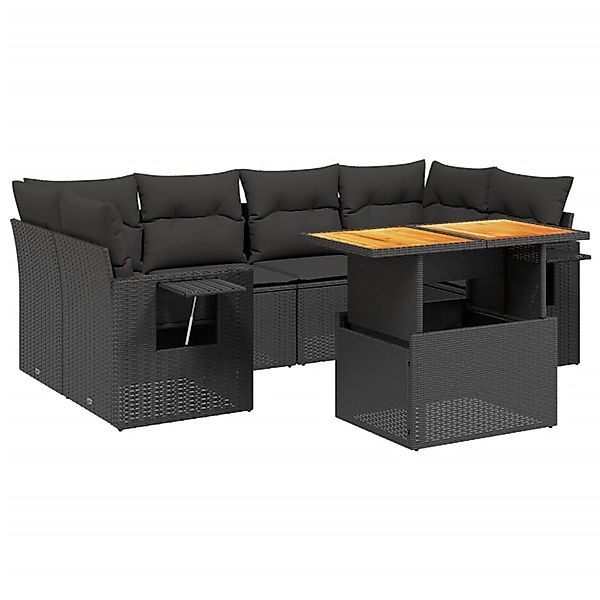 vidaXL 7-Tlg Garten-Sofagarnitur mit Kissen Schwarz Poly Rattan 3271650 günstig online kaufen