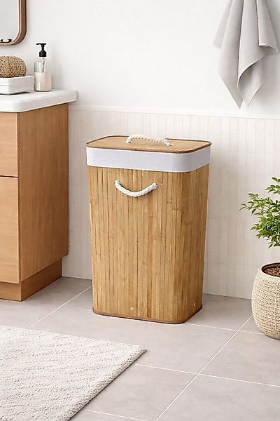 Euroshowers GmbH Wäschekorb Bambus faltbar mit Deckel 75L Wäschetruhe mit G günstig online kaufen