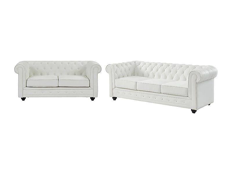 Sofas 3-Sitzer & 2-Sitzer - Kunstleder - Weiß - CHESTERFIELD günstig online kaufen