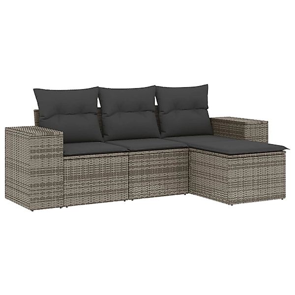 vidaXL 4-Tlg Garten-Sofagarnitur mit Kissen Grau Poly Rattan 3254807 günstig online kaufen