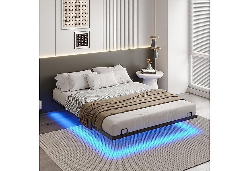 MSMASK Metallbett Schwebebett Bettgestell mit LED-Beleuchtung günstig online kaufen