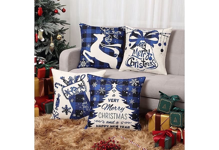 GarveeMore Kissenbezug 4er Set Blau Weihnachten Dekokissen Kissenhülle 45x4 günstig online kaufen
