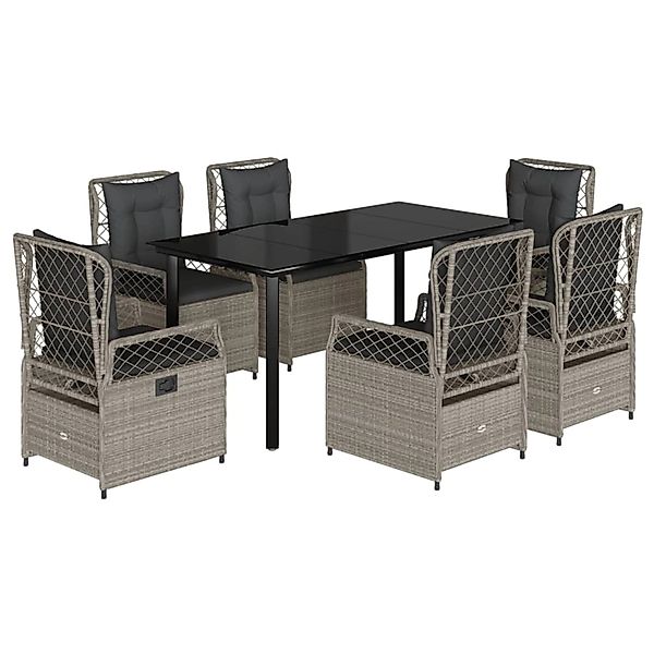 vidaXL 7-Tlg Garten-Essgruppe mit Kissen Hellgrau Poly Rattan 3263038 günstig online kaufen