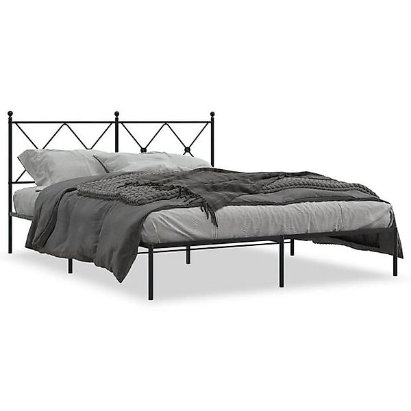 vidaXL Bettgestell, Bettrahmen mit Kopfteil Metall Schwarz 160x200 cm günstig online kaufen