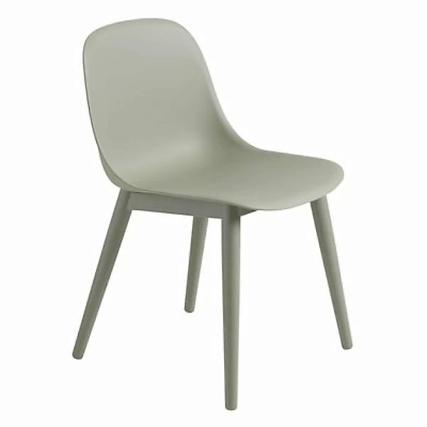 Stuhl Fiber plastikmaterial grün / Holzbeine - Recycling-Kunststoff - Muuto günstig online kaufen
