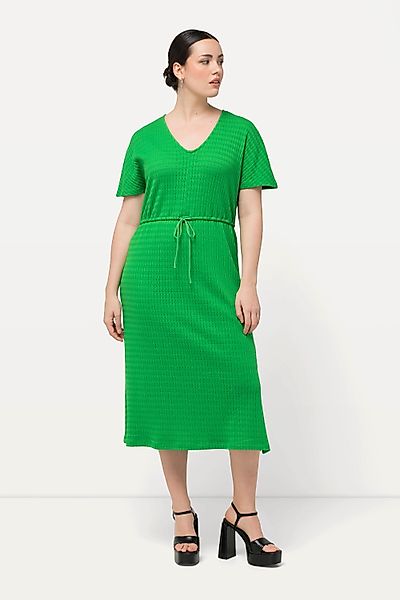 Ulla Popken Maxikleid Midikleid Strukturjersey V-Ausschnitt günstig online kaufen