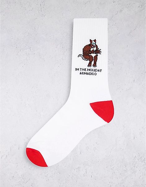 ASOS DESIGN – Socken mit „Friends Holiday Armadillo“-Design-Weiß günstig online kaufen