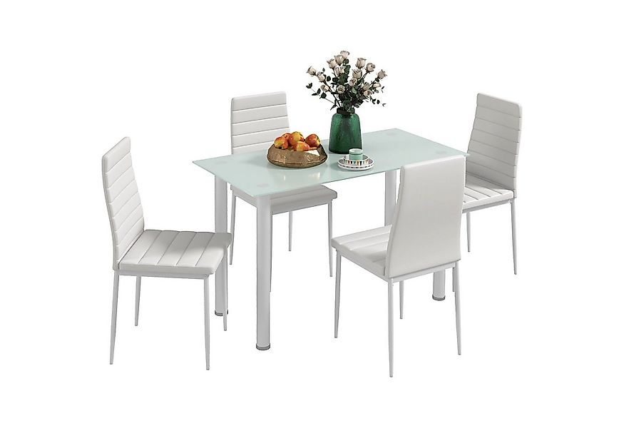 HOMCOM Essgruppe Esstisch mit 4 Stühlen, Küchentisch mit Hartglasplatte, (E günstig online kaufen