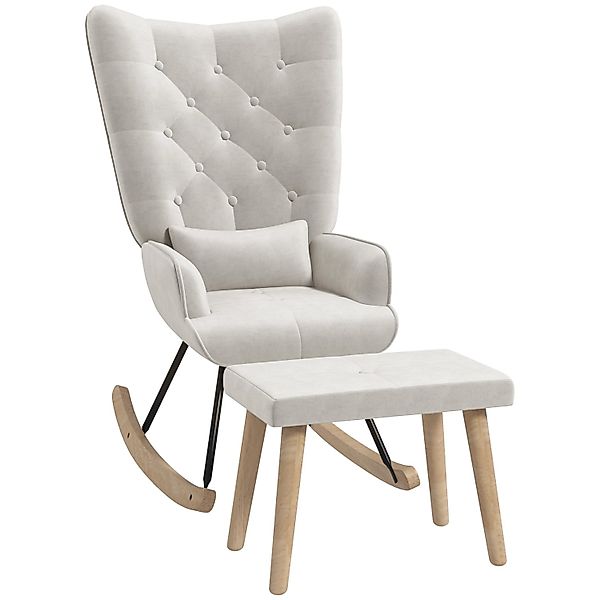 HOMCOM Schaukelsessel mit Hocker Samt Cremeweiß 66L x 96B x 101H cm günstig online kaufen