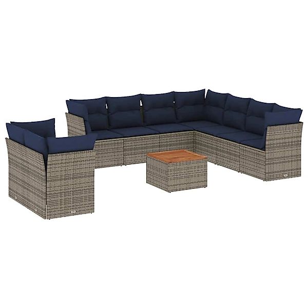 vidaXL 10-Tlg Garten-Sofagarnitur mit Kissen Grau Poly Rattan 3256047 günstig online kaufen