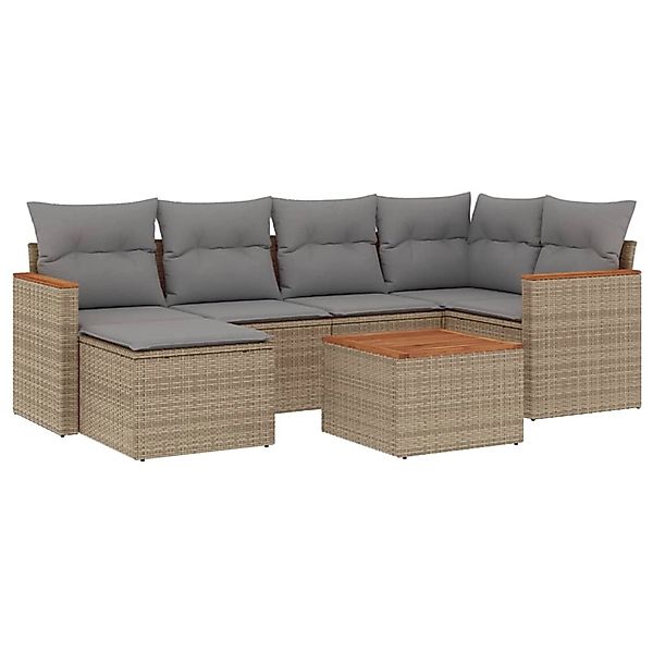 vidaXL 7-Tlg Garten-Sofagarnitur mit Kissen Beige Poly Rattan 3226185 günstig online kaufen