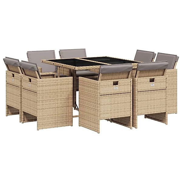 vidaXL 9-Tlg Garten-Essgruppe mit Kissen Beigemischung Poly Rattan 3277787 günstig online kaufen