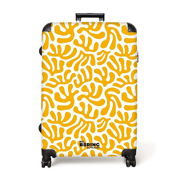 NoBoringSuitcases.com© Hartschalen-Trolley Gelb mit weißem Korallenmuster günstig online kaufen