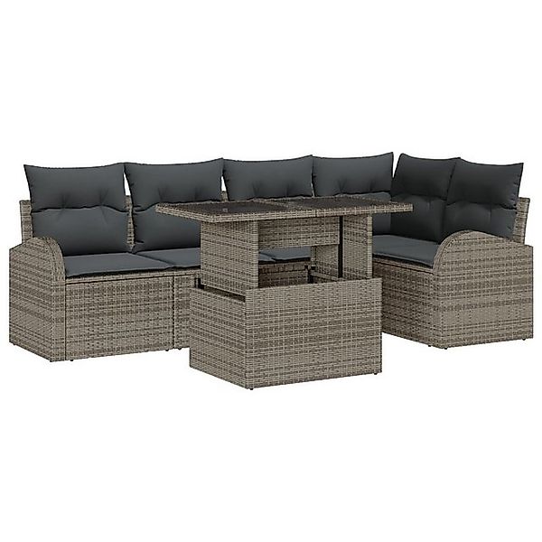 vidaXL Loungesofa 6-tlg. Garten-Sofagarnitur mit Kissen Grau Poly Rattan, 6 günstig online kaufen