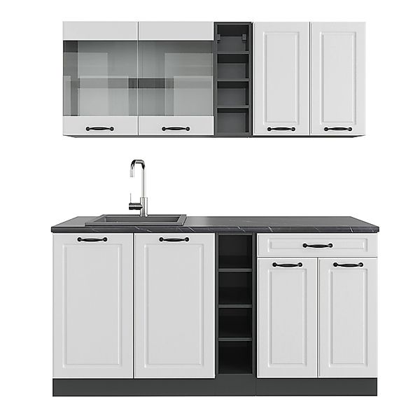 Vicco R-Line Singleküche Weiß Landhaus/Anthrazit 160 cm AP Anthrazit günstig online kaufen