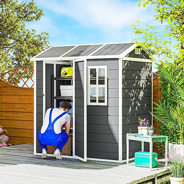 Outsunny Gerätehaus Kunststoff 2,1m² 186 x 130 x 199cm Geräteschuppen mit S günstig online kaufen