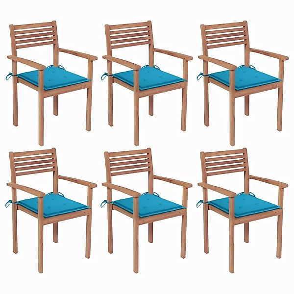 Stapelbare Gartenstühle Mit Kissen 6 Stk. Massivholz Teak günstig online kaufen