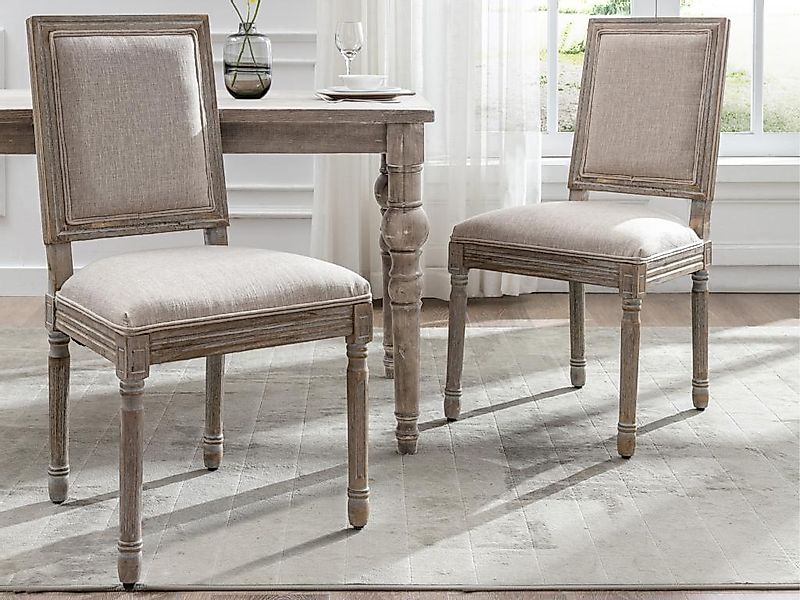 Stuhl 2er-Set - Stoff & Kautschukholz - Beige - AMBOISETTE günstig online kaufen