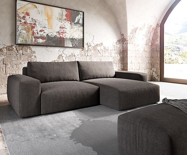 Ecksofa Lanzo XL 270x180 cm Mikrofaser Grau Recamiere variabel mit Hocker günstig online kaufen