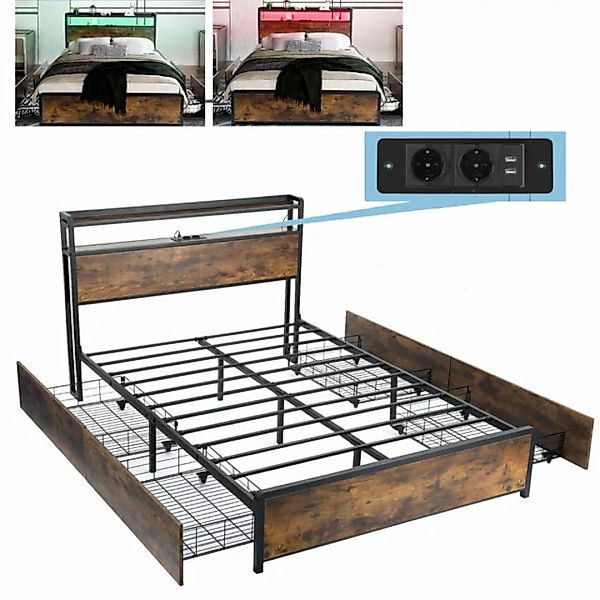 LETGOSPT Bettgestell Doppelbett mit Lattenrost 140x200 cm, Metallbett mit K günstig online kaufen