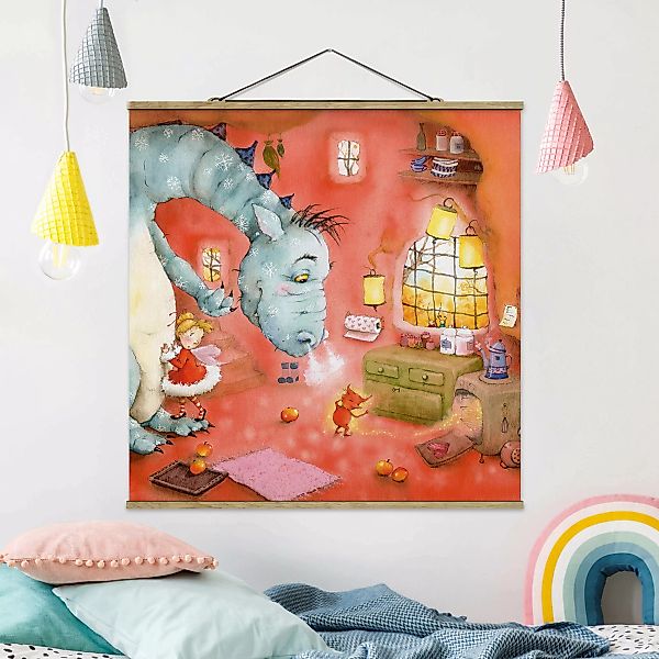Stoffbild Kinderzimmer mit Posterleisten - Quadrat Wassili Waschbär - Mmh, günstig online kaufen