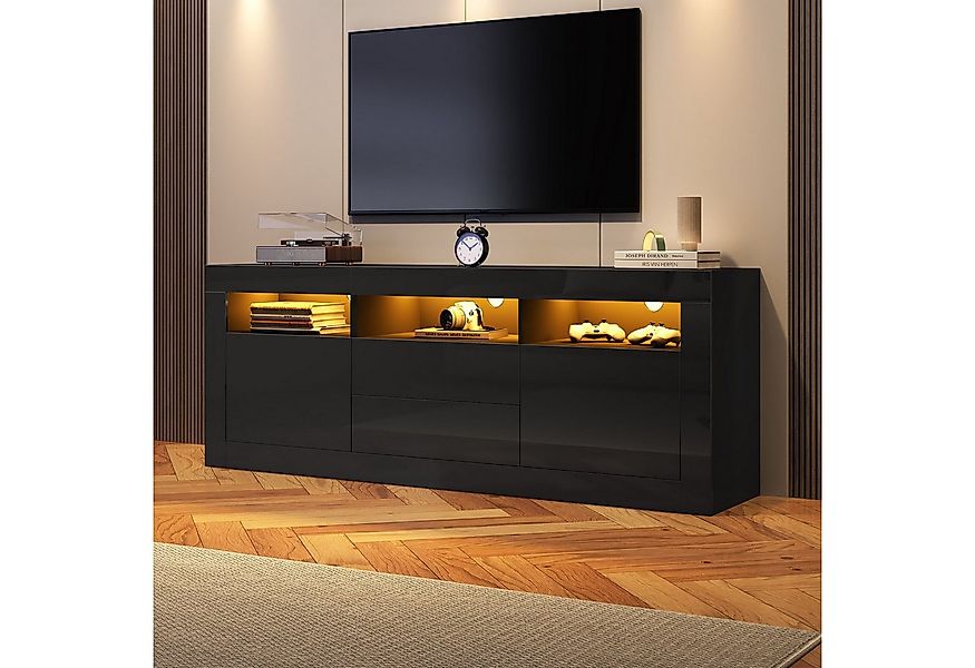 HAUSS SPOLE Lowboard mit LED-Beleuchtung, 3 offenen Fächern, 2 Türen, 2 Sch günstig online kaufen