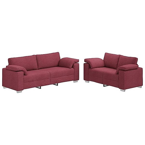 vidaXL Sofa 2-tlg. Sofagarnitur mit Kissen Weinrot Stoff, 2 Teile günstig online kaufen
