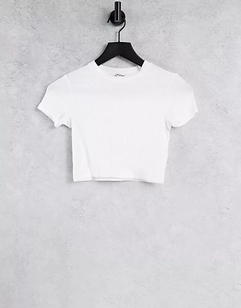 Monki – Karo – T-Shirt mit kurzem Schnitt aus Bio-Baumwolle in Weiß günstig online kaufen