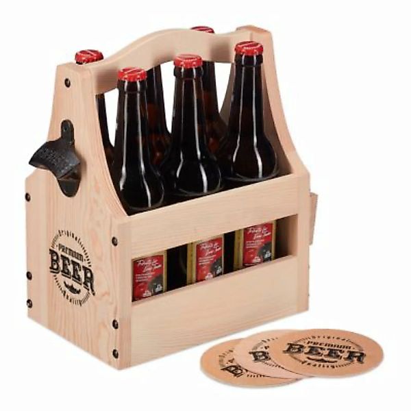 relaxdays Bierträger aus Holz mit Flaschenöffner natur günstig online kaufen