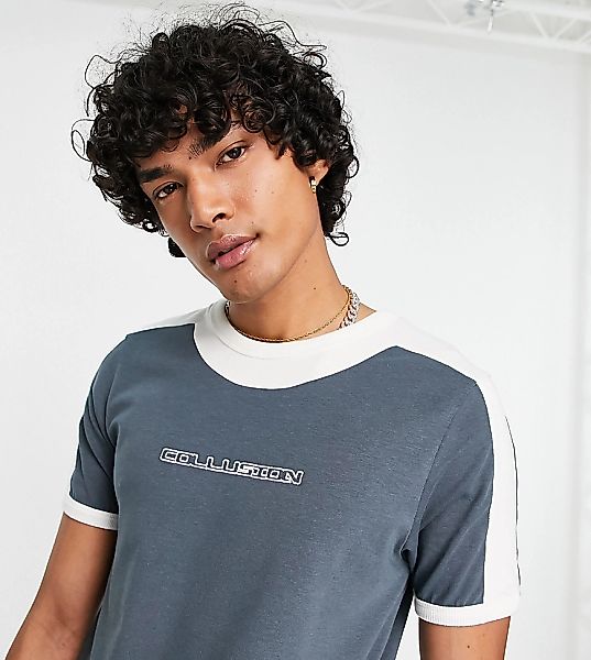 COLLUSION – Schmal geschnittenes Ringer-T-Shirt mit Logo-Grau günstig online kaufen