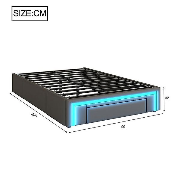 Merax Polsterbett (1-tlg), Plattformbett Einzelbett 90x200cm mit LED & 3 Sc günstig online kaufen