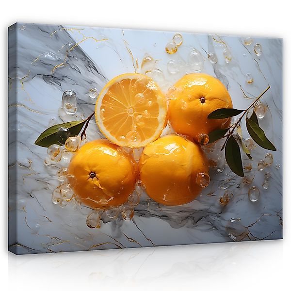Wallarena Leinwandbild Küche Orangen Marmor Wandbild günstig online kaufen
