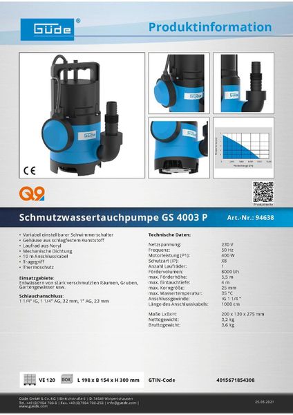 Güde Klarwasserpumpe GS 4003 P, Tauchpumpe, günstig online kaufen