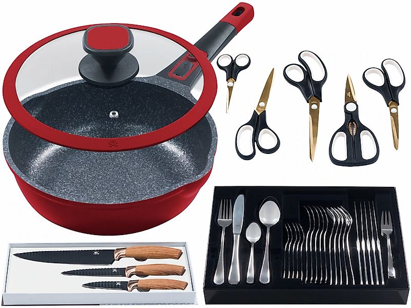 KING Bratpfanne "Küchenstart" Aluminiumguss Set, Küchenmesser, Scheren, Bes günstig online kaufen