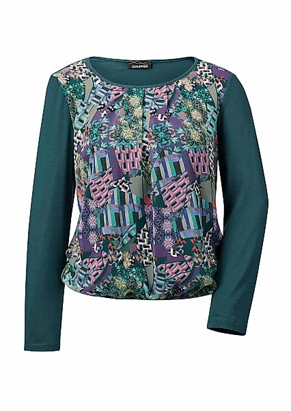 GOLDNER Kurzarmbluse "Kurzgröße Langarm Chiffonbluse mit Patch-Druck" Chiff günstig online kaufen