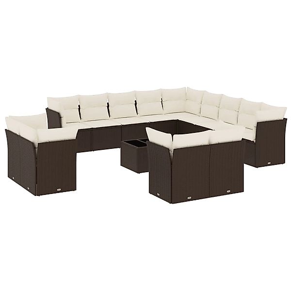 vidaXL 14-Tlg Garten-Sofagarnitur mit Kissen Braun Poly Rattan 3250402 günstig online kaufen