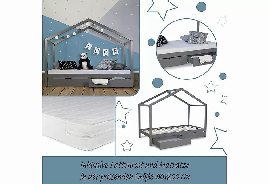 Homestyle4u Kinderbett Hausbett 90x200 cm + Matratze Kinderhaus Spielbett H günstig online kaufen