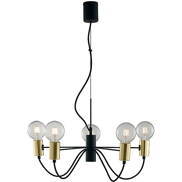 Luce Design Pendelleuchte Axon 5-flammig Schwarz-Gold Ø 60 cm günstig online kaufen