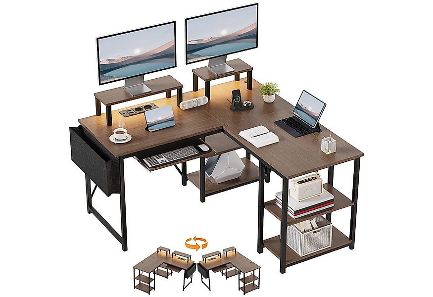 GUNJI Gamingtisch 140*140 cm L-förmiger Computertisch mit Ständer, LED-Ecks günstig online kaufen