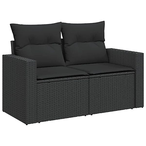 vidaXL Gartensofa mit Kissen 2-Sitzer Schwarz Poly Rattan 365971 günstig online kaufen