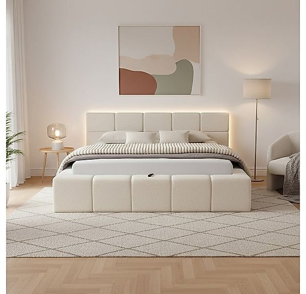 HOME DELUXE Polsterbett LED-Bett aus Teddy-Stoff mit Ablage GALA günstig online kaufen